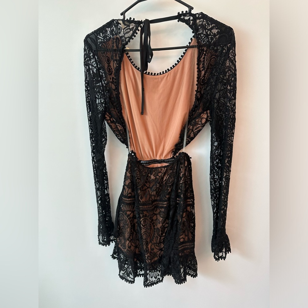 For Love & Lemons Black Lace Long Sleeve Dress - Picture 4 of 4